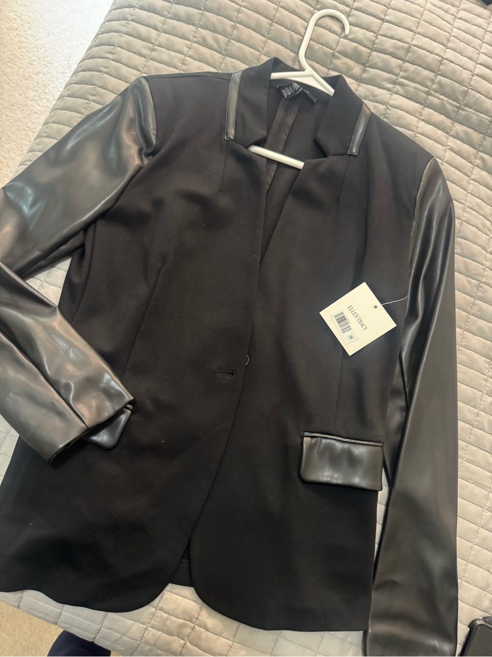 Ellen Tracy Black Blazer with Faux-Leather Sleeves NWT